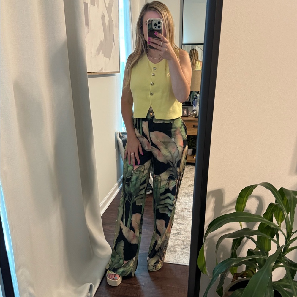 Tropical Leaf Print Women's Summer Vacation Resort Trouser Pants - Picture 14 of 15